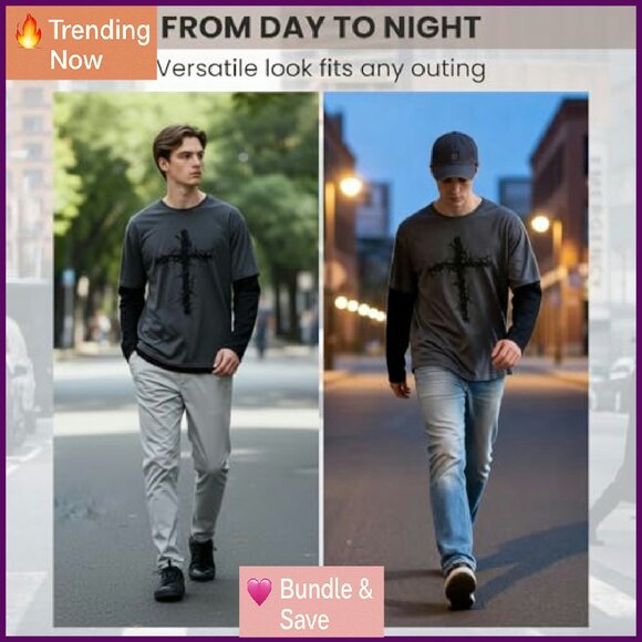 Gothic Long Sleeve Tee Thorn Cross Print Punk Streetwear Unisex - Picture 3 of 7